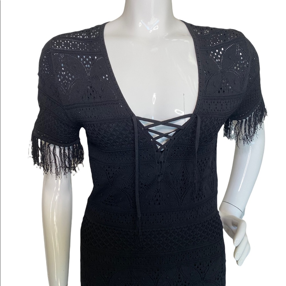 A.L.C. Black Pattern Midi Length A-Line Dress - image 8